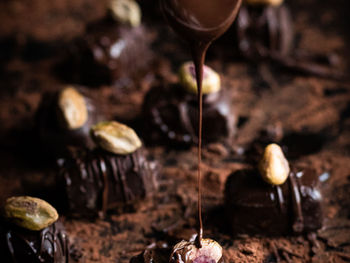Chocolate production close-up; illustrates gourmet chocolate manufacturing, not the Belgian Cargill plant.