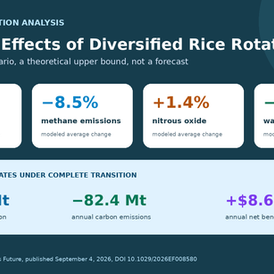 Chart of modeled Asian rice rotation effects on yield and greenhouse gas emissions