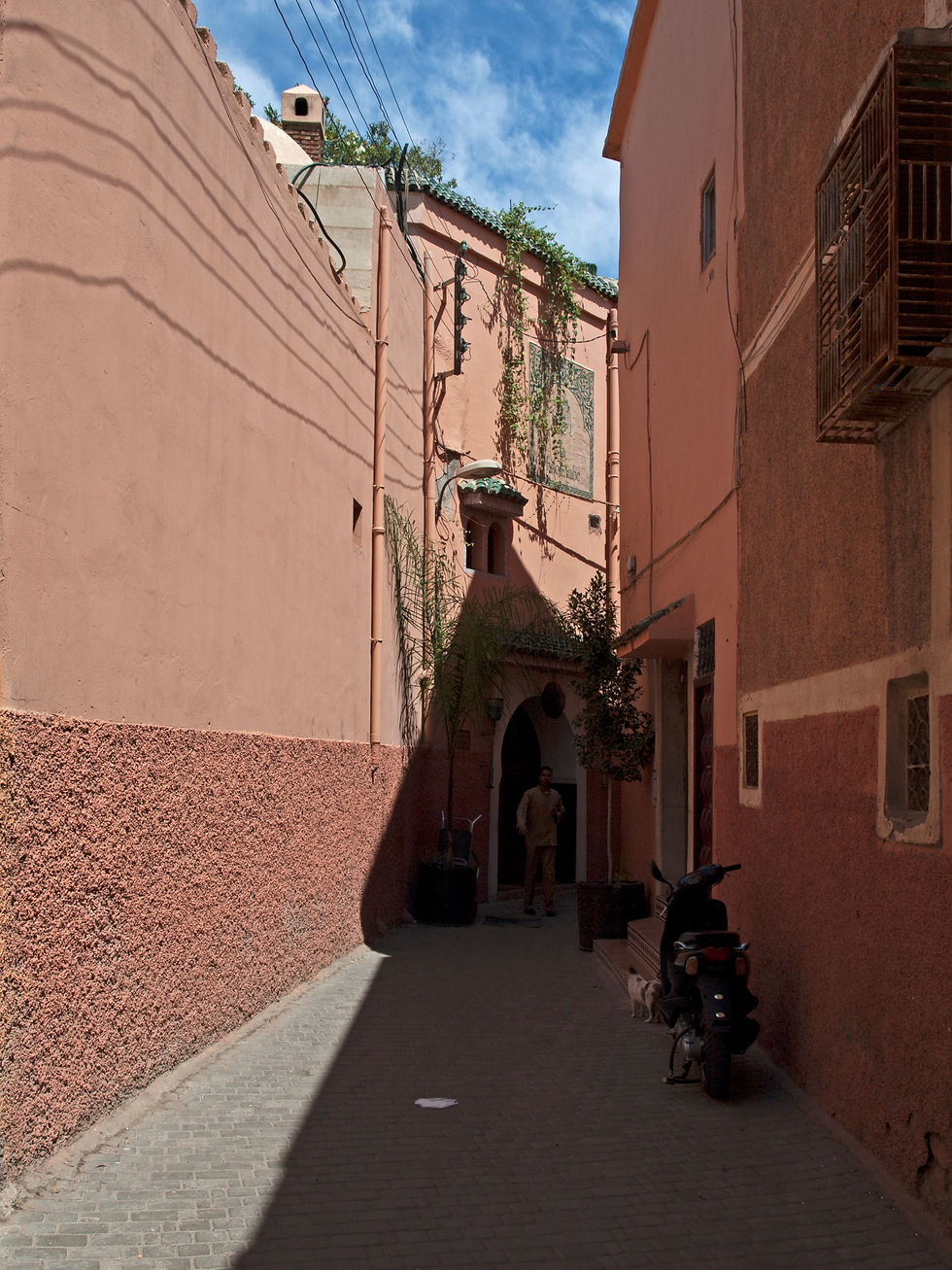 Narrow Medina alley near Bab Doukkala in Marrakech