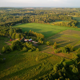 Aerial view of working farmland in Ontario Canada