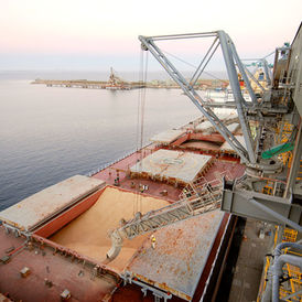 Grain terminal at Esperance loading a bulk carrier for export
