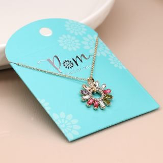 Thumbnail: Golden multicoloured crystal flower charm necklace
