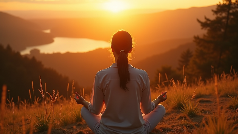 High angle view of a person meditating outdoors at sunrise