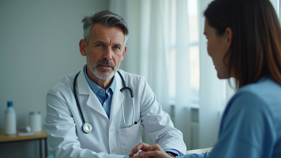 Eye-level view of a medical professional explaining body sculpting options to a patient