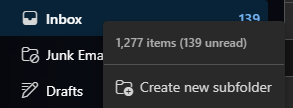 Outlook - Right click inbox - Create new subfolder