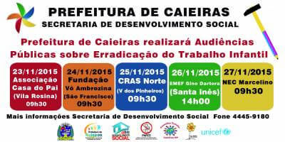 Prefeitura de Caieiras realizará Audiências Públicas sobre Erradicação do Trabalho Infantil