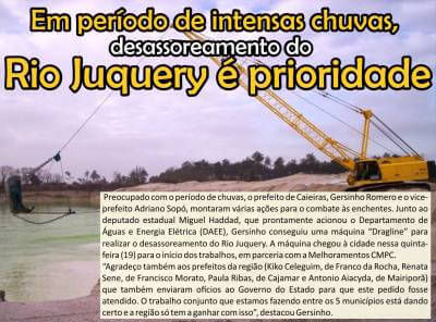 Em período de intensas chuvas, desassoreamento o Rio Juquery é prioridade