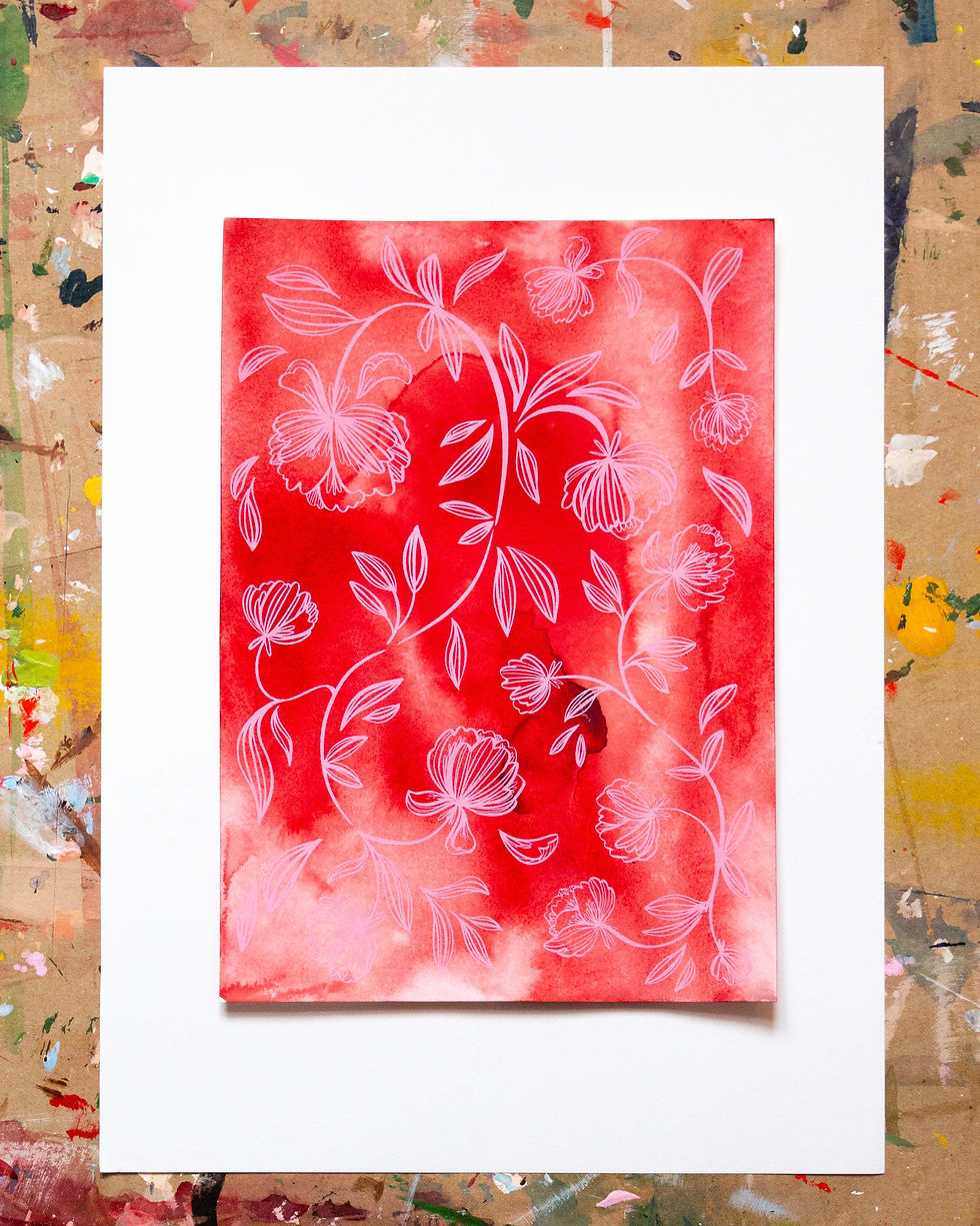 Miniaturbild: Flowers on handpainted paper