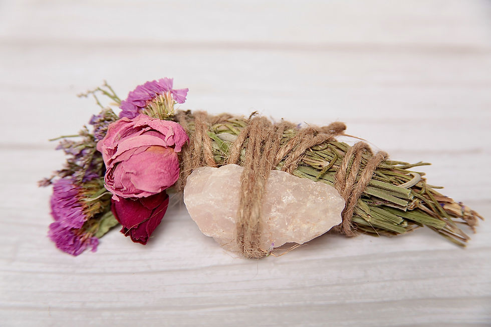 Rose Quartz, Rosemary, Sage and Lavender Smudge Stick