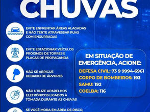 Defesa Civil de Eunápolis emite alerta diante da previsão de chuvas para os próximos dias