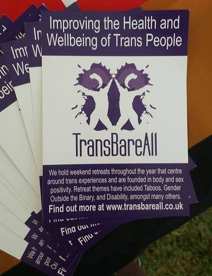 TBA leaflets with "Improving the health and wellbeing of trans people" as the title and the TBA logo in the middle.