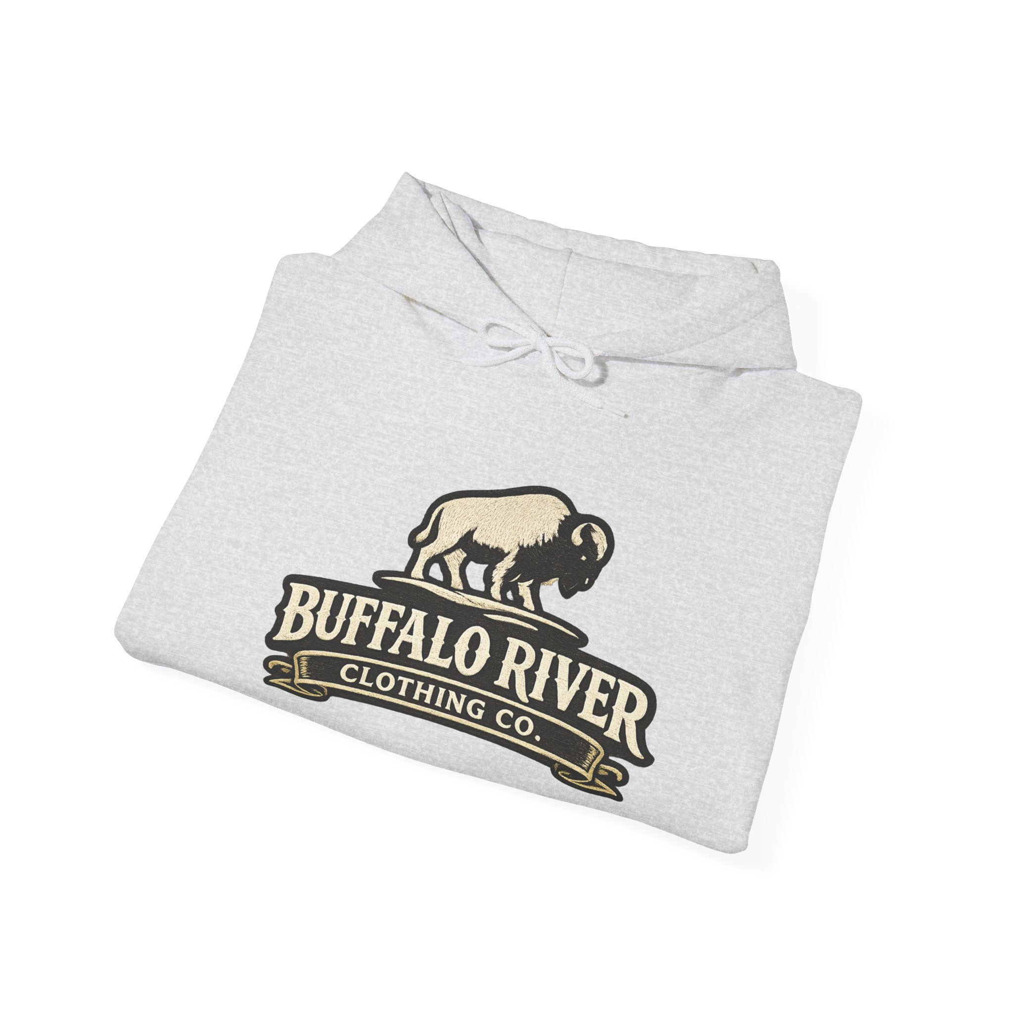 Buffalo River Hoodie — Rustic Outdoor Logo Hooded Sweatshirt