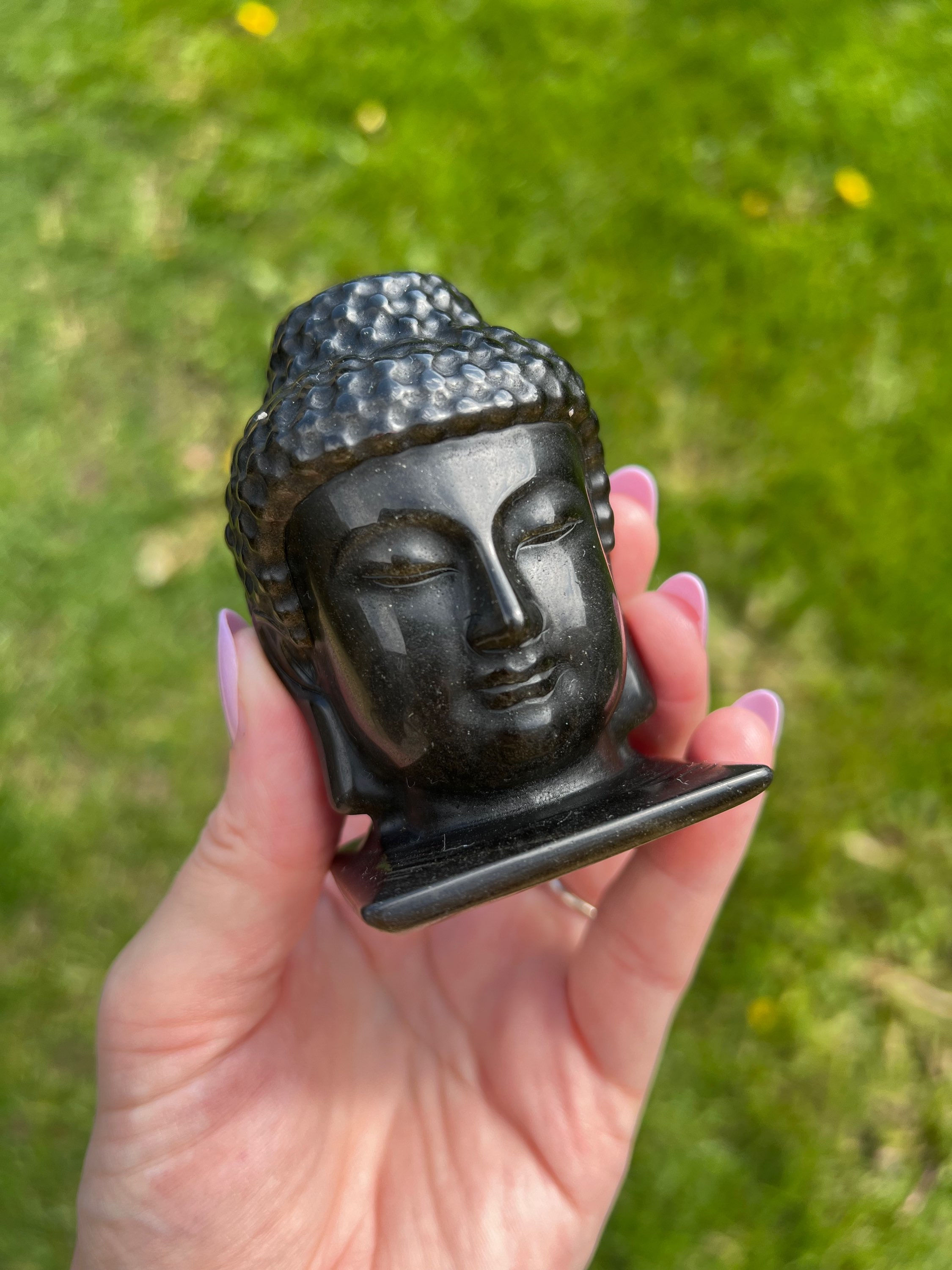 Gold sheen obsidian Buddha head