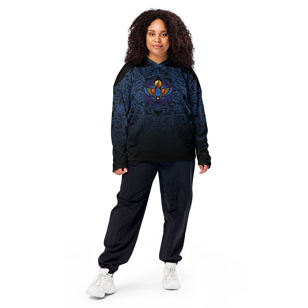 Thumbnail: Grateful Dead Scarab Woodcut Skull and Roses hockey jersey : Bertha Blues