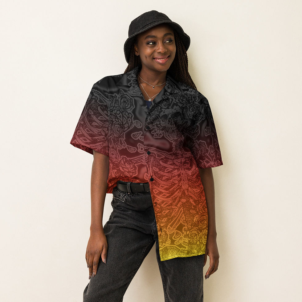 Thumbnail: Woodcut Sunset Bertha Skull and Roses - Grateful Dead button shirt (Unisex)