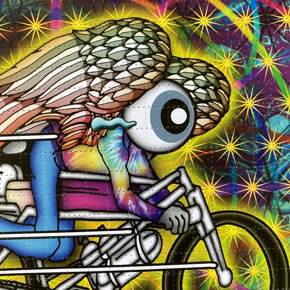 Thumbnail: Perforated Blotter Art - Rocket Bike! Bicycle Day 2024 - Signed B.Woodruff