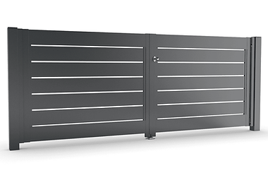 Zweiflügeliges Aluminium-Flügeltor HORIZON in Anthrazit mit horizontalen Lamellen