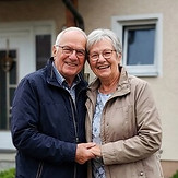 Ein altes Paar welche einen neuen Besitzer für ihre Doppelhaushälfte gefunden haben