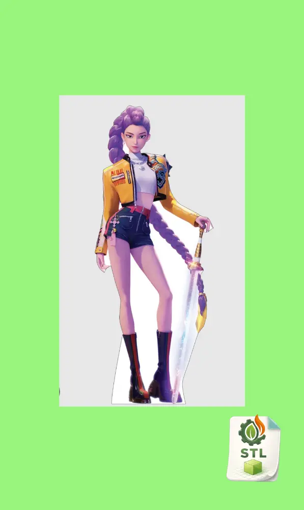 Miniatura: Rumi con larga trenza violeta espada chaqueta naranja pantalón corto