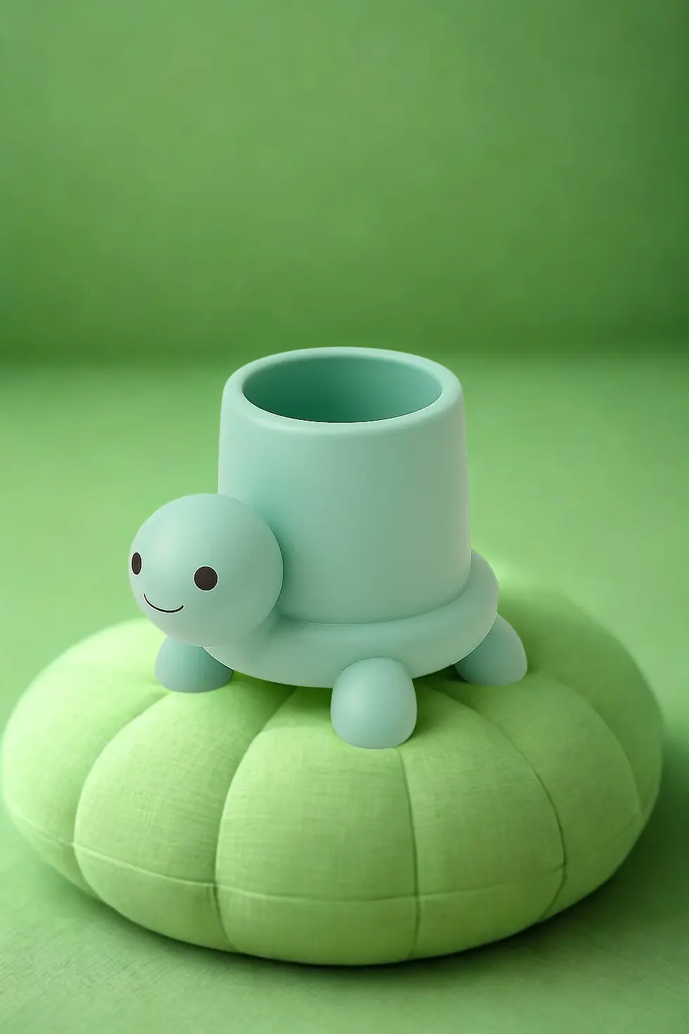 Miniatura: tortuguita lapicera vista de frente sobre cojín verde