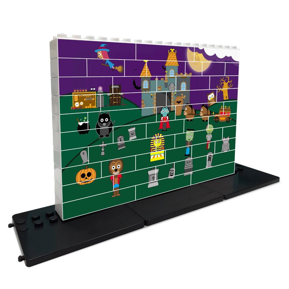 Alt="puzle-de-halloween-con-un-campo-lleno-de-monstruos-y-al-fondo-un-castillo"