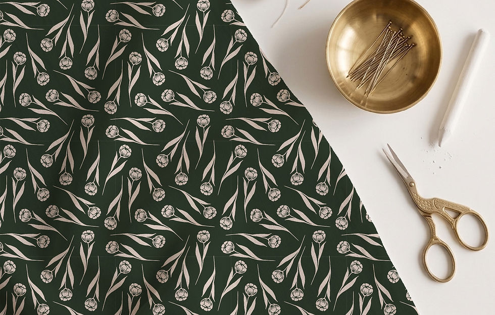 Dark background tulip fabric from the Always Time for Tulips Collection