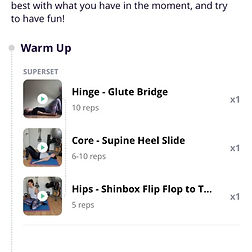 A screenshot of my fitness app showing different exercises in a workout