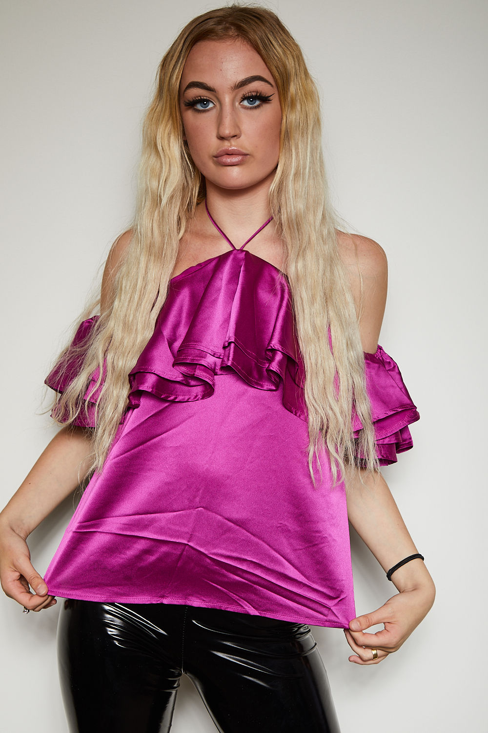Cold Shoulder Satin Frill Top
