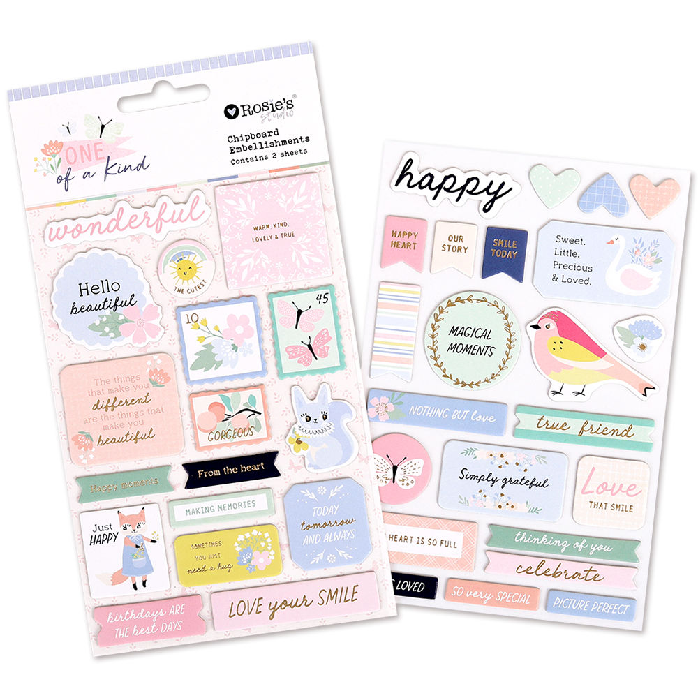 Rosies: One of a Kind Chipboard embellishment stickers, 2 sheets