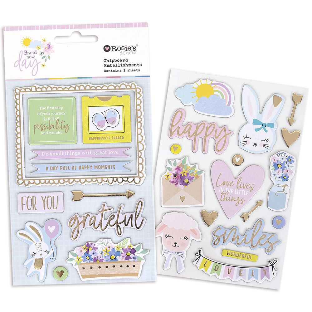 Rosies: Brand New Day Chipboard Embellishment stickers, 2 sheets