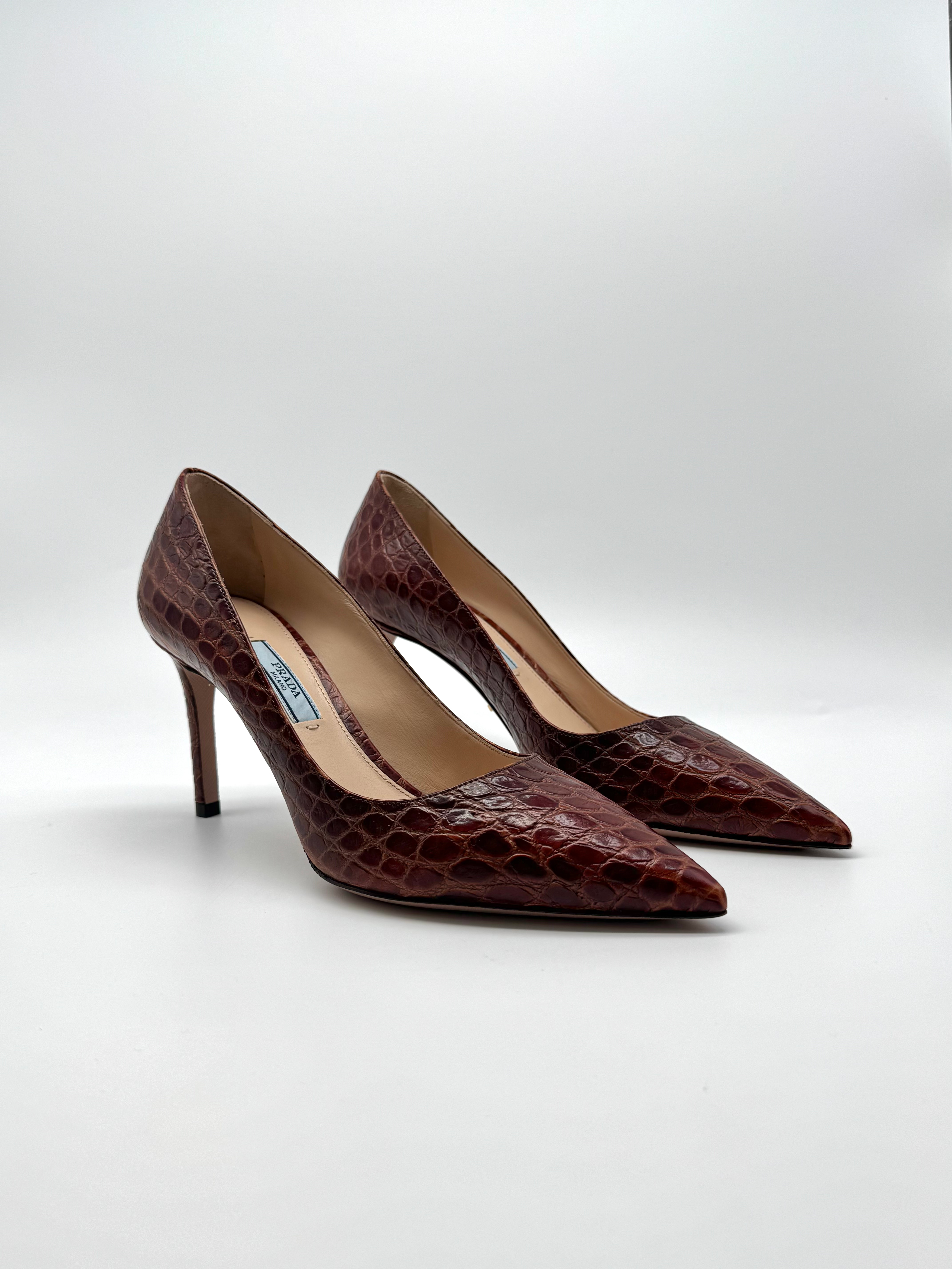 Prada croco bruin pump