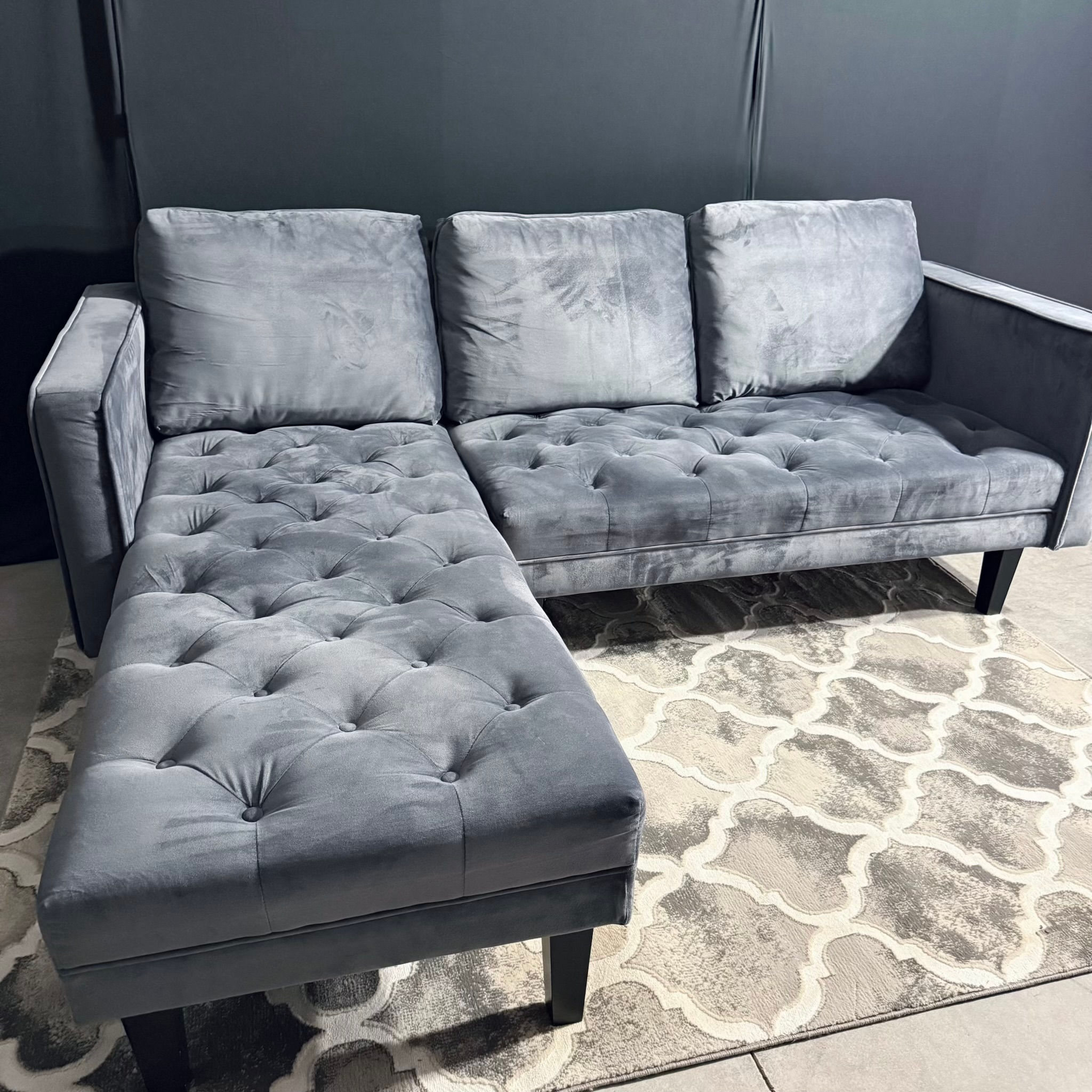 Grey Velvet Tufted Sectional