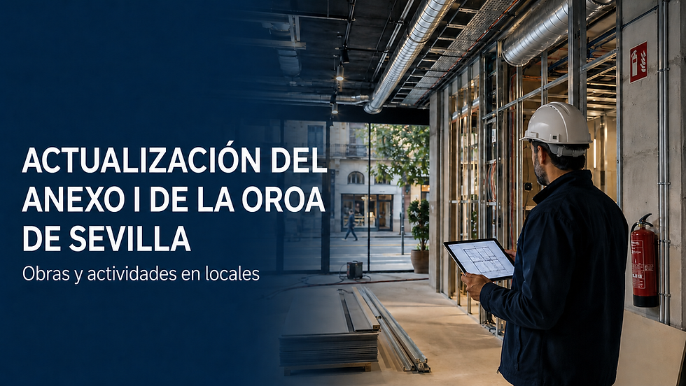 Ingeniero revisando los planos de las obras de adecuación de un local en Sevilla tras la actualización del Anexo I de la OROA