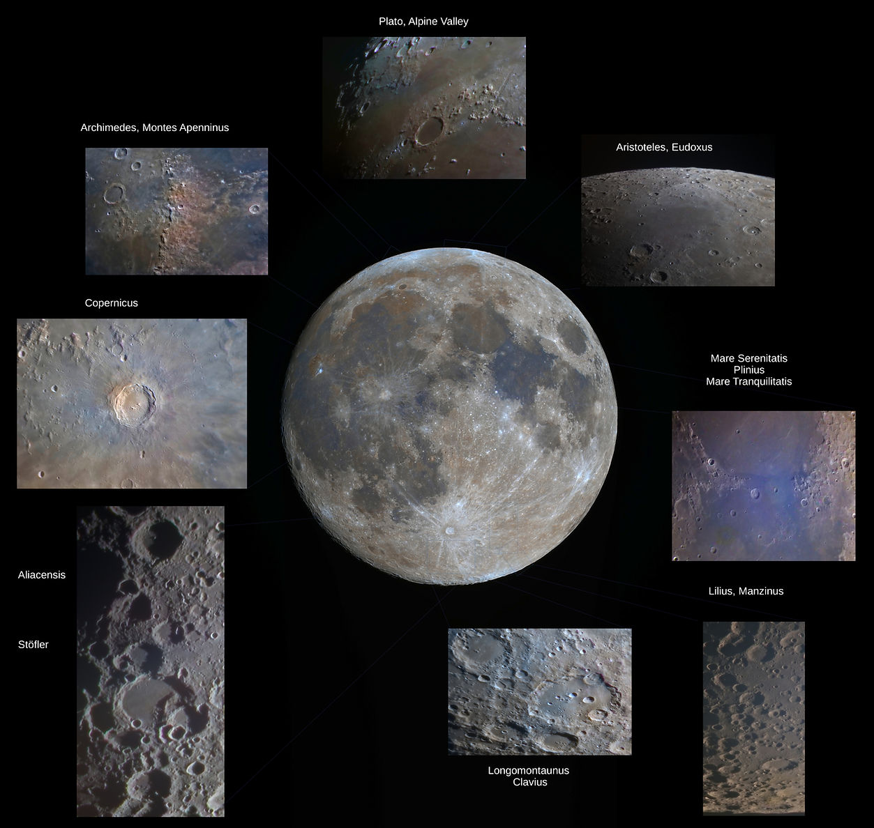 moon close up images: copernicus, aristoteles, Eudoxus, plato, clavius, alpine valley