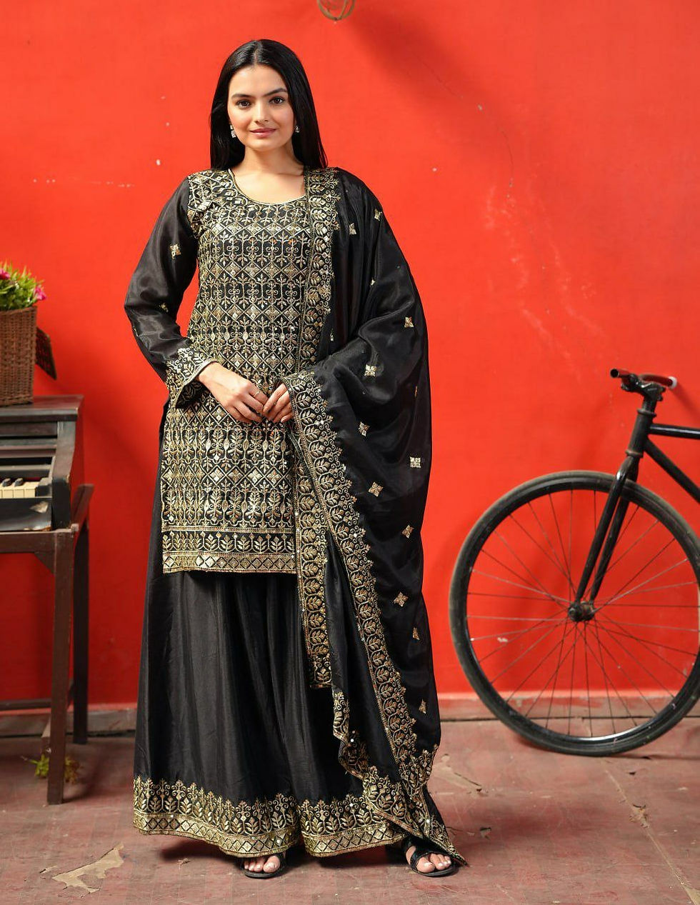 Partywear black shrara suit
