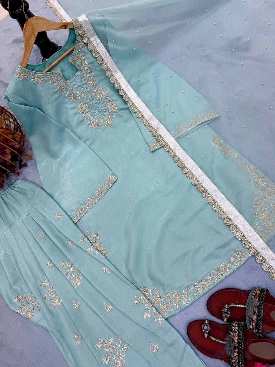 Beautiful farshi salwar suit in light blue shade