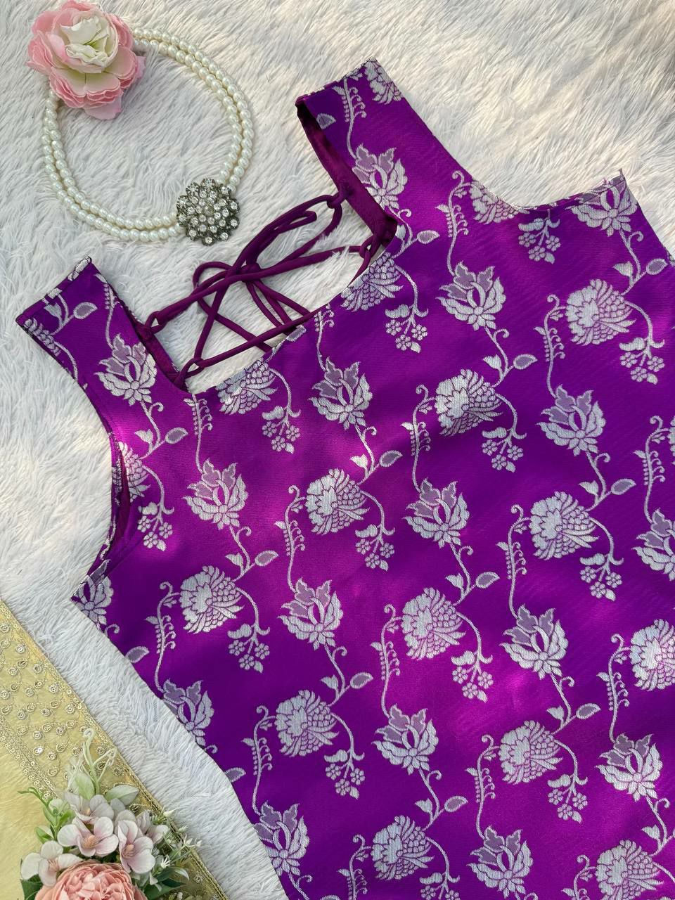 Thumbnail: Partywear sharara suit with purple top and yellow sharara