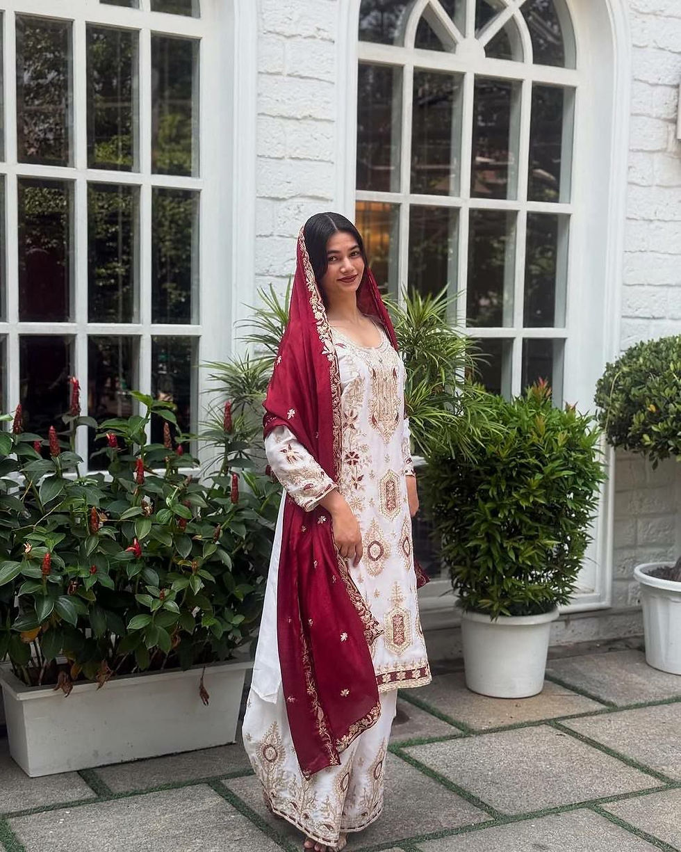 Gorgeous partywear white shrara suit