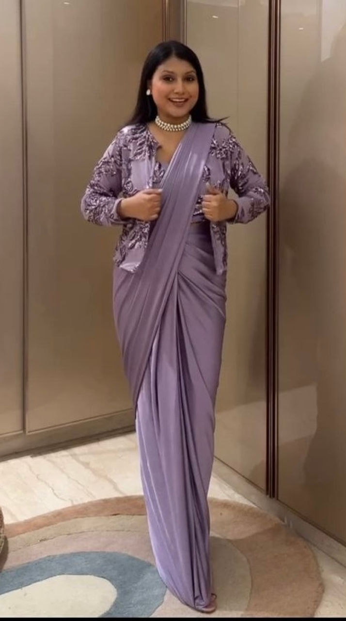 Pre draped saree with beautiful work front and back