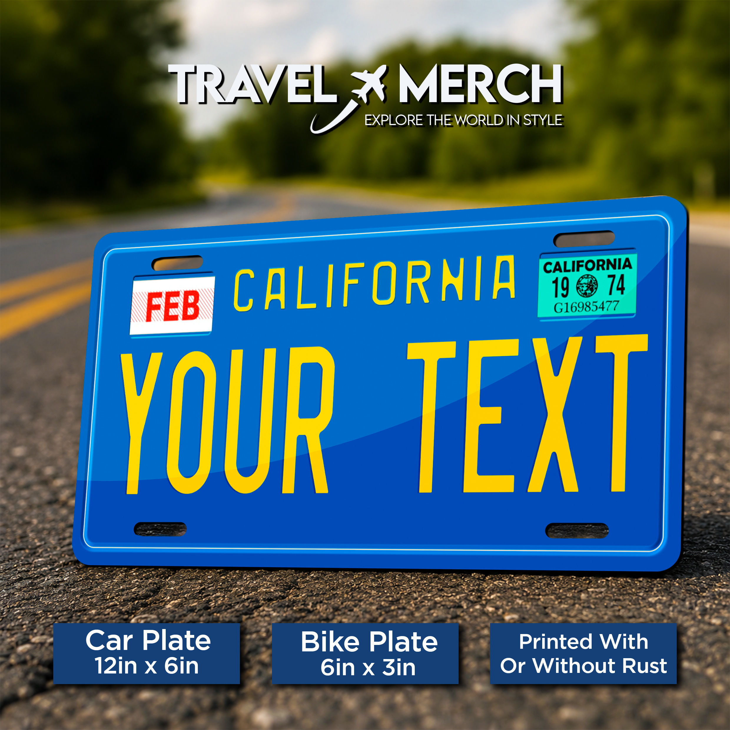 California Retro Blue USA Metal License Plate