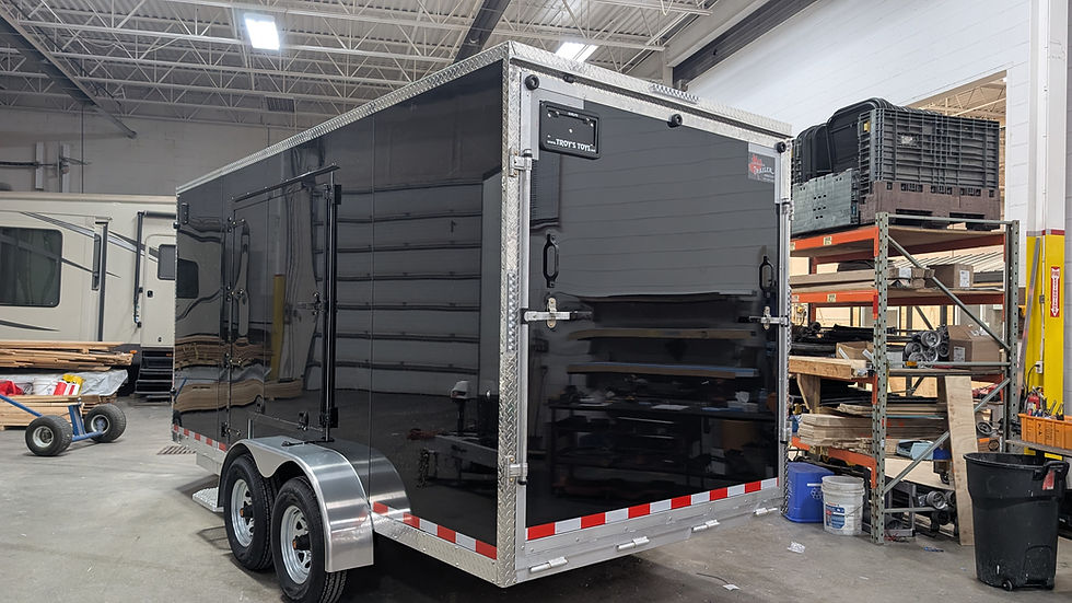 Thumbnail: Black 7x16 cargo trailer, rear view