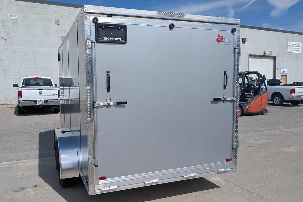 Rear of aluminum cargo trailer