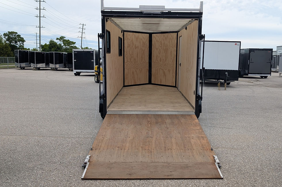 Thumbnail: Open rear ramp door of cargo trailer