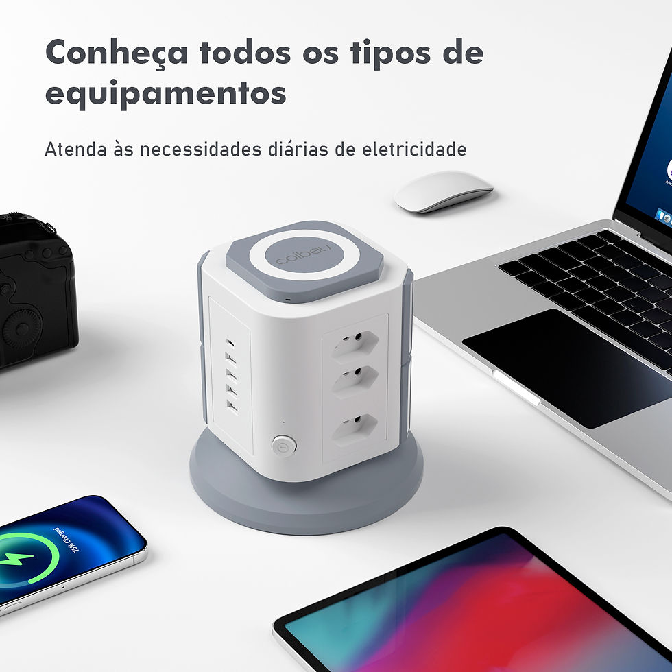 Miniatura: Vertical Power Strip with 9 Br Outlets + 4 USB + Type-C - 2200W, Overload Protec