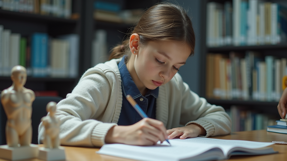 Close-up view of a student studying anatomy