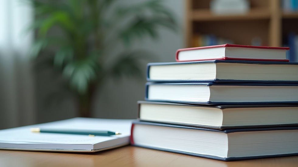 Close-up view of a stack of medical textbooks