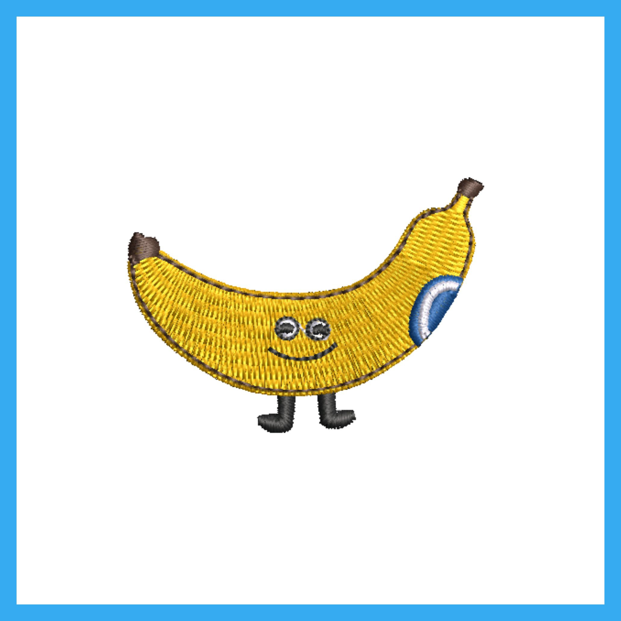 Digital rendering of a smiley banana machine embroidery design