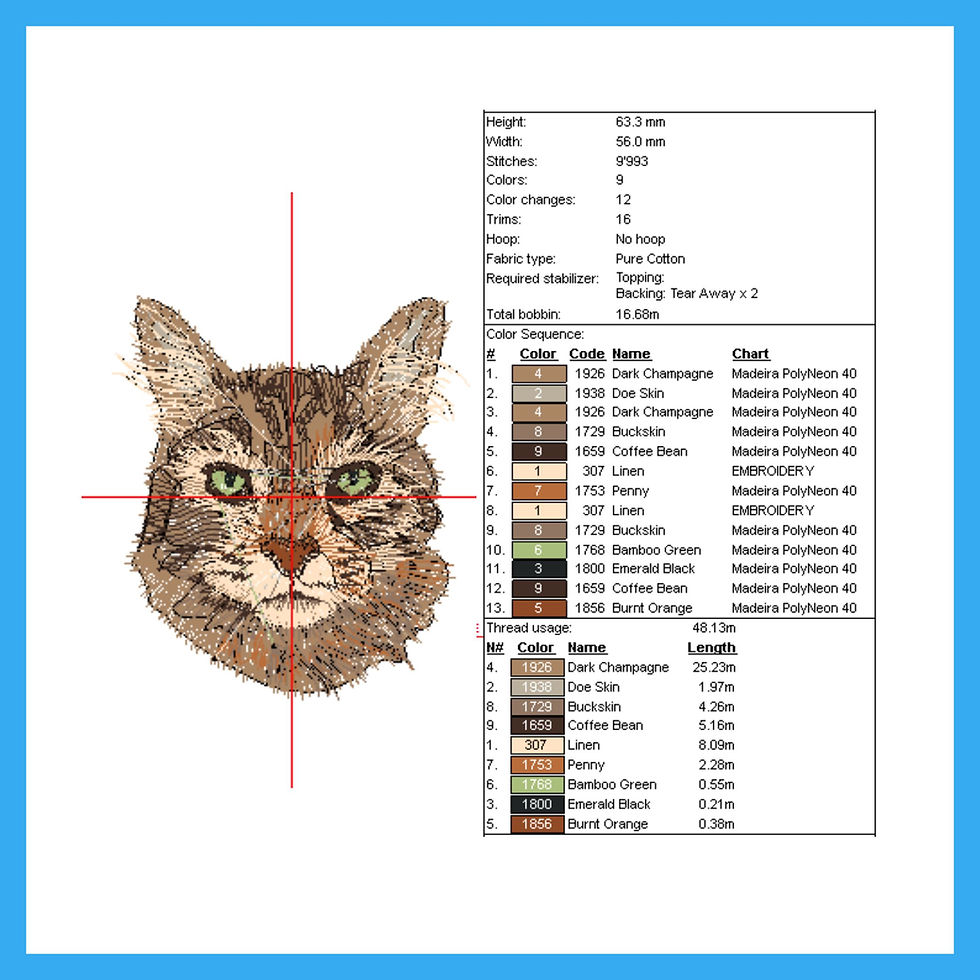 Thumbnail: Cat embroidery wilcom Hatch design worksheet.
