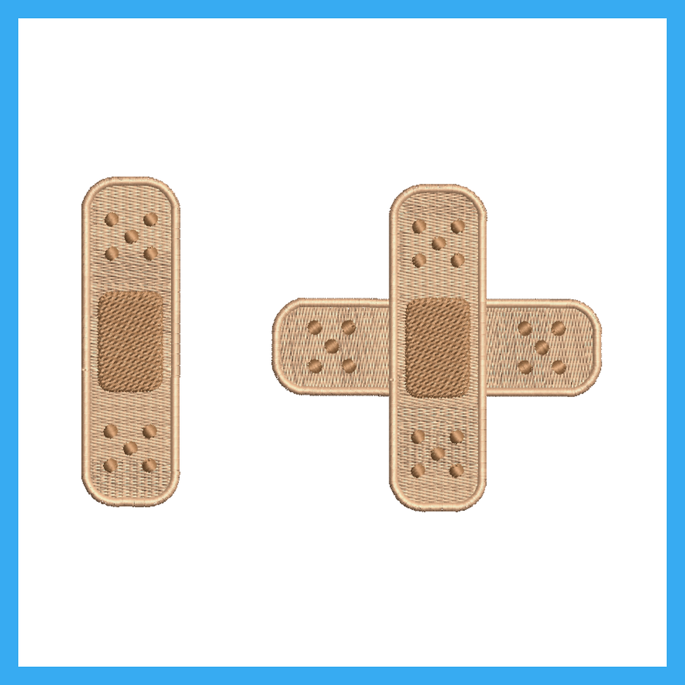 Two band aid machine embroidery designs on a white background — a single plaster embroidery design on the left and a crossed