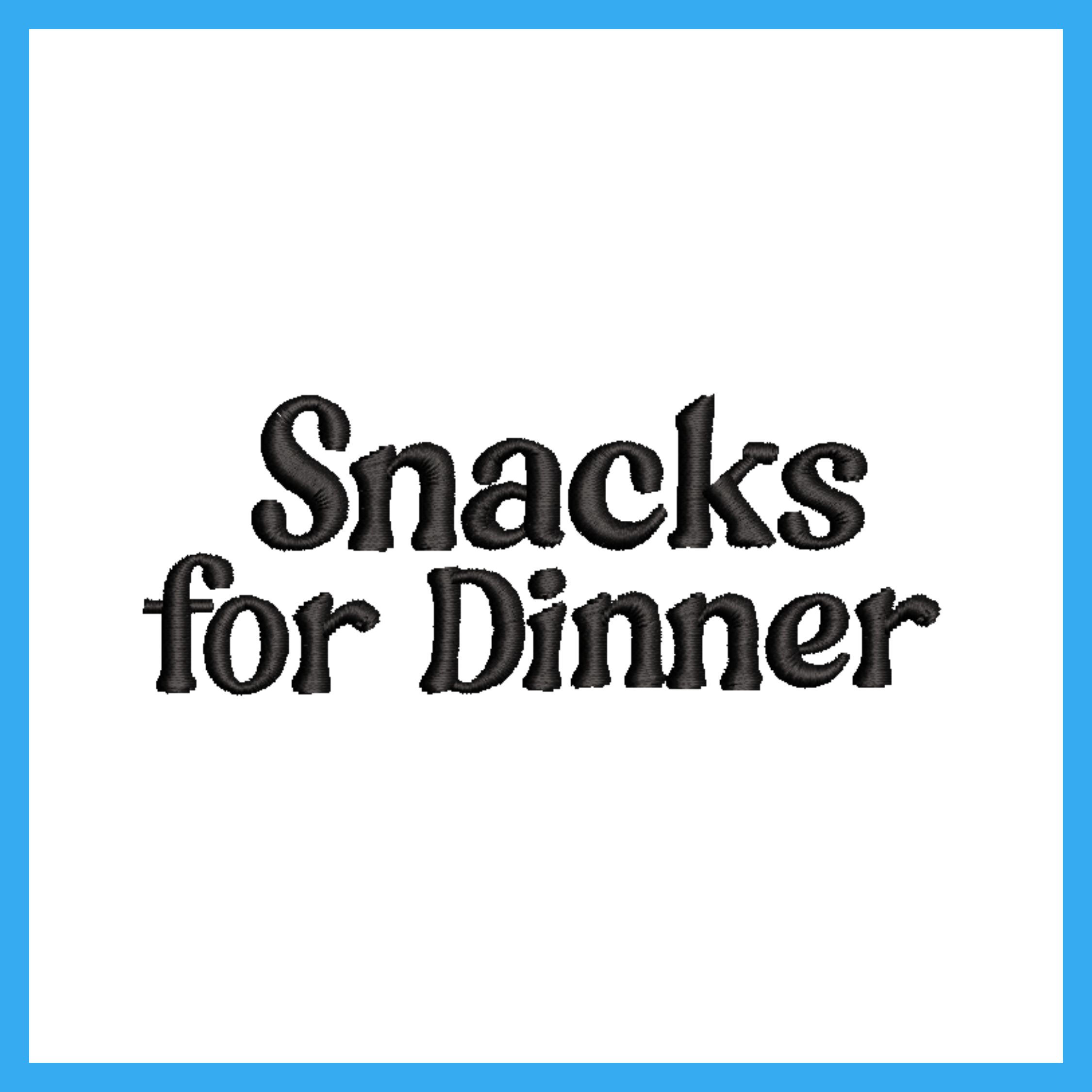 Digital rendering of 'Snacks for Dinner' machine embroidery design.